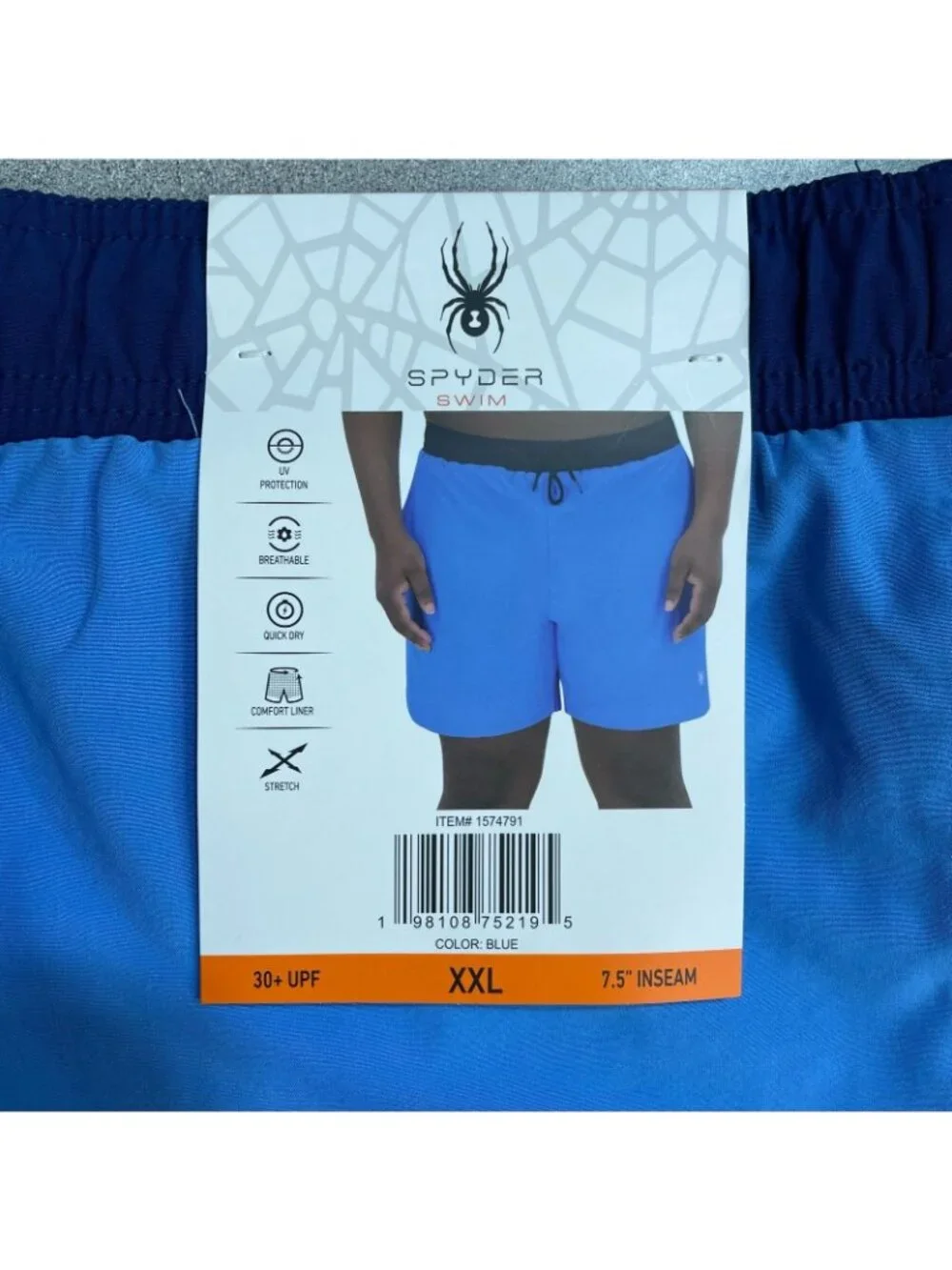 NWT Spyder Swim Men's XXL Blue Swim Shorts With UV Protection Quick Dry